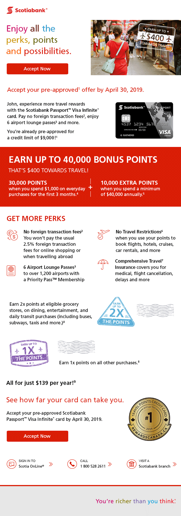 Scotiabank travel credit card pre-approval email 