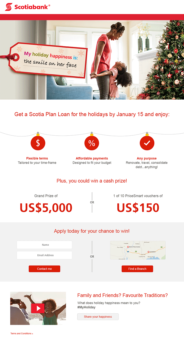 Scotia Plan Loan email on a tablet with family near Christmas tree